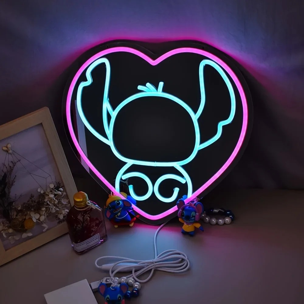 Bathroom Mirror Led - Cermin LED Anime Stitch Neon Sign